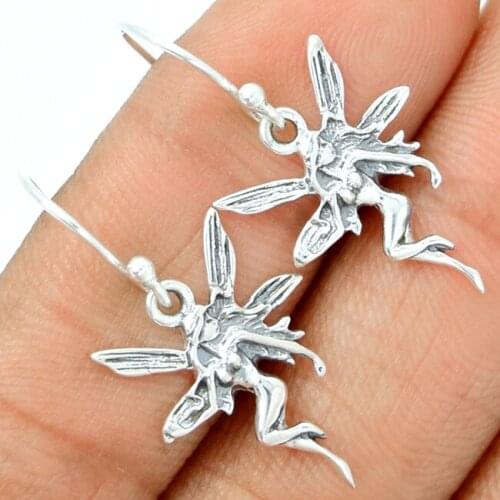 Guarantee Plain 925 Sterling Silver Fairy Earrings 32mm, 2.5g, SPJ2078