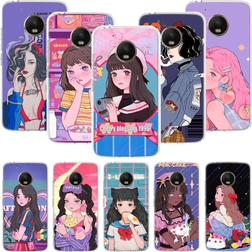 INS Kawaii Japanese Anime illustration Girl Phone Case For Motorola Moto G9 G8 G7 G6 G5 E6 E5 E4 Plus Play Power One Action Macr