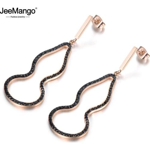 JeeMango Bohemian OL Style Gourd Shape Black/White Crystals Earrings Stainless Steel Party Jewelry For Women Сережки JE18084
