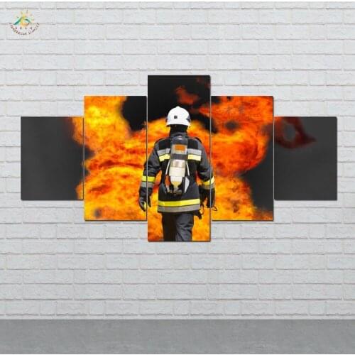 Cool Fireman Wall Art HD Prints Canvas Art Painting Modular Picture And Vintag Poster Canvas Painting Home Decor 5 PIECES