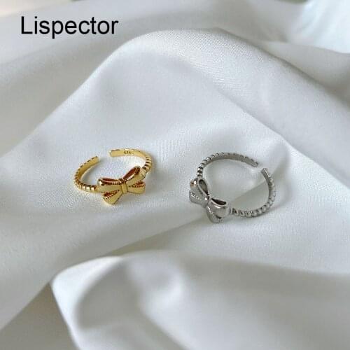 Lispector 925 Sterling Silver French Cute Bowknot Rings for Women Simple Small Ring Female Romantic Party Jewelry Girls Gifts