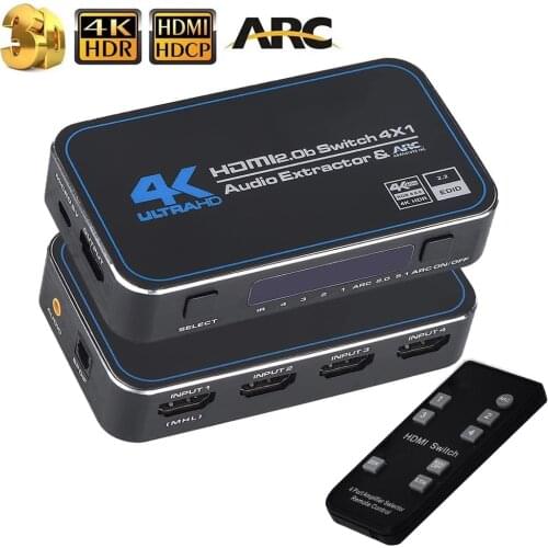 4K 60Hz HDMI 2.0 Switcher with audio out ARC 4X1 HDMI 2.0 Switch box toslink audio HDR 4K/60Hz HDMI 5 in 1 out for PS4 apple tv