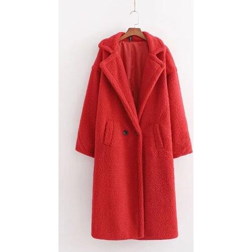 TRAF Women 2021 Fashion Fall/Winter Teddy Coats Retro Long Sleeve Thicken Warm Long Jacket Streetwear