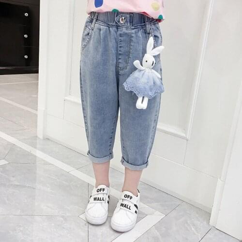 Summer Baby Girls Jeans Pants 2020 Children Kids Cotton Casual Denim Elastic Waist Trousers Teenager Loose School Pants Clothes