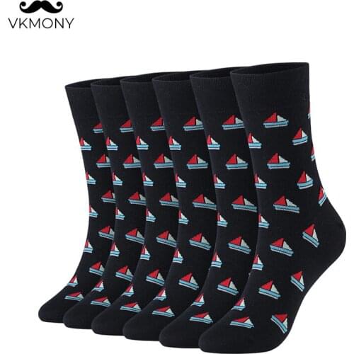 Men cotton socks sailboat pattern man spring summer thin socks brand socks 6pairs/lot UK SIZE 7-11 EUR SIZE 40-46 1008 VKMONY