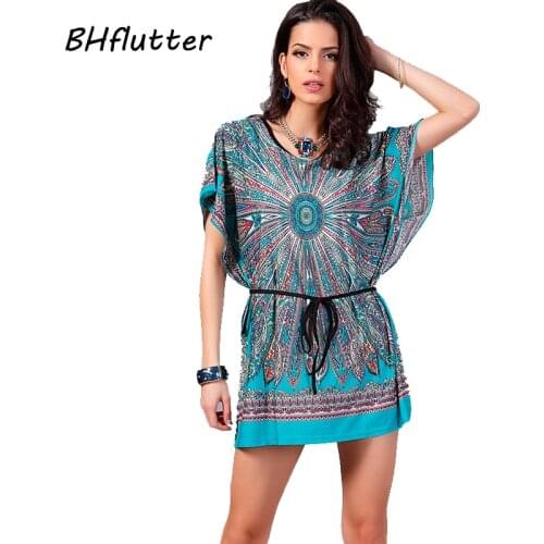 BHflutter Vestidos Women Summer Dress Casual Loose 2018 Ice Silk Batwing Sleeve Boho Dress Short Beach Dresses Factory Wholesale