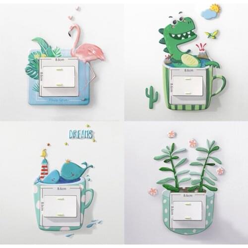 Switch cover Home Decoration Wall Stickers Cartoon Cactus Unicorn Luminous Switch Sticker glow in the dark Living room decor