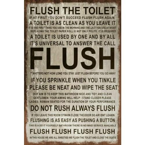 Toilet Rules Home sweet Home Vintage Retro style Metal Sign, humorous, funny