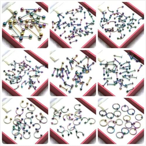 Rainbow color steel Eyebrow Nose Lip Labret Captive Bead Ring Tongue Piercing Tragus Cartilage Earring Belly rings Body Jewelry