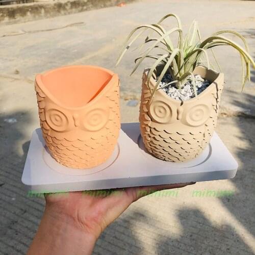 Owl Design Epoxy Flower Pot Silicone Mold Concrete Flower Pot Mold Candle Container Cement Plaster 3D Home Decoration
