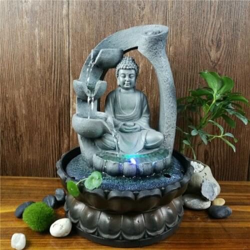 Resin Zen Lotus Buddha Statue Led Fountain FengShui Figurines Home Office Desktop Decoration Meditation Space Garden Ornaments