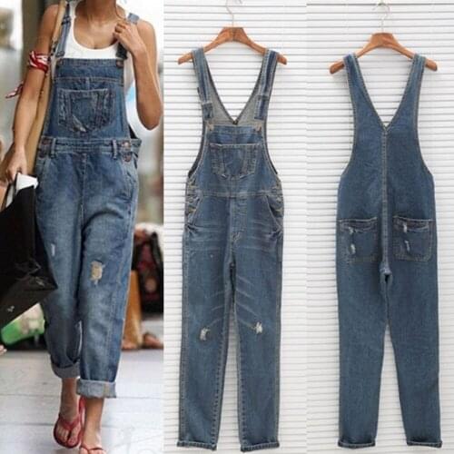 2020 Women Girl Washed Denim bodysuit Ladies Casual Jeans Hole Rompers Womens Jumpsuit Overalls #5 Denim Jumpsuits
