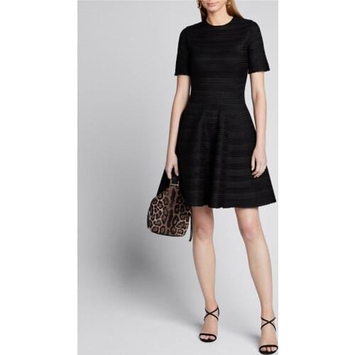 Top Quality Celebrity Black Jacquard Short Sleeve O Neck A Line Rayon Bodycon 2020 Bandage Dress Women Dress