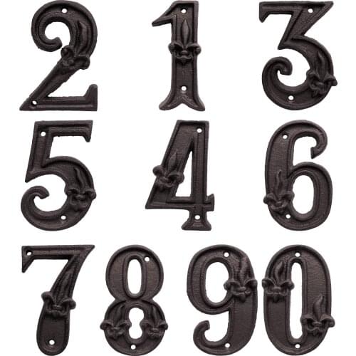 0-9 Unique Cast Iron House Number Door Home Address Numbers Retro Digital Door Outdoor Sign Plates Gate Mailbox House Classic