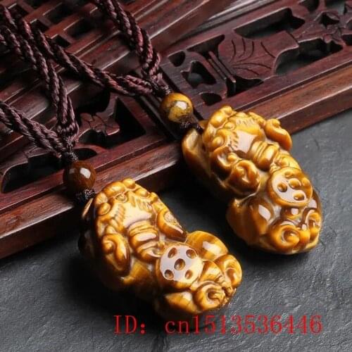 1PC Natural Tiger Eye Stone Jade Pixiu Pendant Necklace Fashion Charm Jewelry Carved Amulet Luck Gifts for Women Men Free Rope