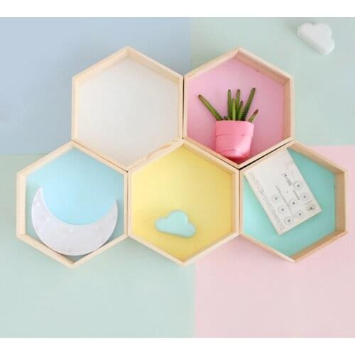 2Pcs/Set Girl Baby Bedroom Storage Racks DIY Stars Creative Nordic Home Decor Hexagonal Frame Wooden Pink White Honeycomb Frame