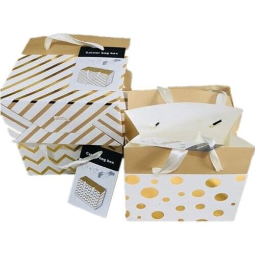 2018 New 36pcs Small Bronzing White Gold Dot Striped Hand Bag Candy Boxes Gift Boxes for Baking Decoration Package