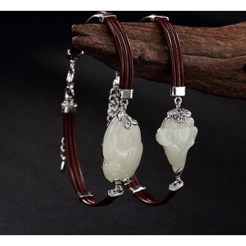 2018 New S925 pure silver inlay hetian jade white jade ring ropes lady bracelet hand string of wholesale high-grade joker