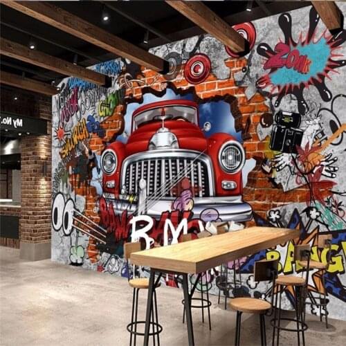 Custom Size 3D stereo car murals KTV Bar personality European retro Wall Painting children background Self Adhesive wallpaper