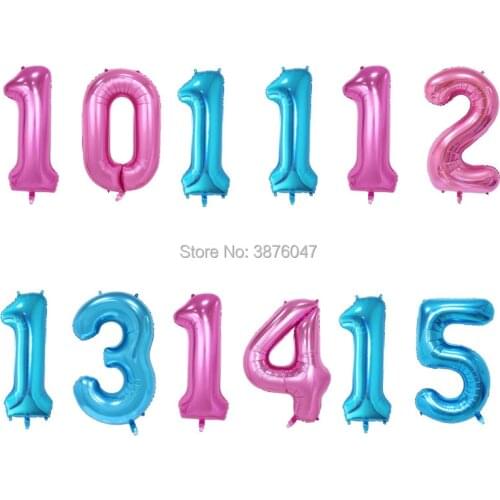 40inch number 10 11 12 13 14 15 balloon kids pink blue 10th 11th 12th 13th 14th 15th birthday party decorations digital balloons