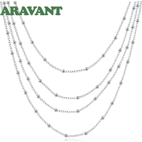 925 Silver Multi Layer Round Beads Necklace Chains For Women Wedding Jewelry Gifts