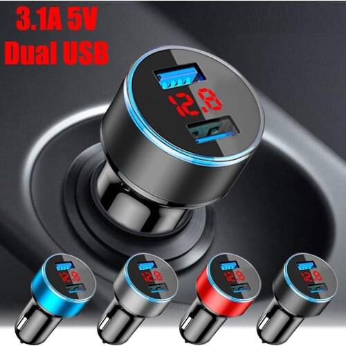 3.1A 5V Dual USB Port Mini Car Charger With LED Display Universal Phone Car-Charger for Xiaomi Samsung S8 iPhone X 8 Plus Tablet