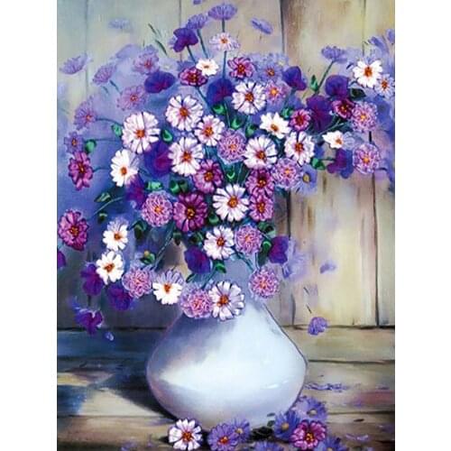 White Purple Flower Vase Diamond Painting Round Full Drill Floral Nouveaute DIY Mosaic Embroidery 5D Cross Stitch Home Decor