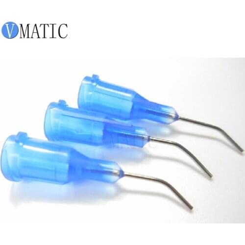 Free Shipping 100Pcs 22G Blue 0.5'' Tubing 45 Degree Bent Glue Dispensing Syringe Needle 1/2 Inch