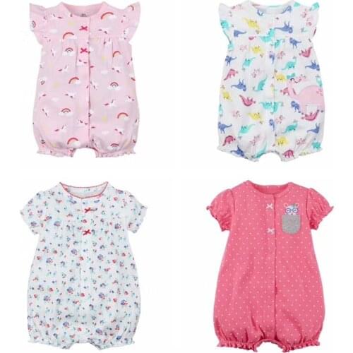 Newborn Baby Boys Girls Boxer Romper kid Clothes Short Sleeve Infant bodysuits Butterfly Strawberry dinosaur appliques