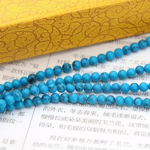Blue Turkey Stone round Black lines loose beads 4mm DIY 15" women delicate jewelry making design bracelet necklace