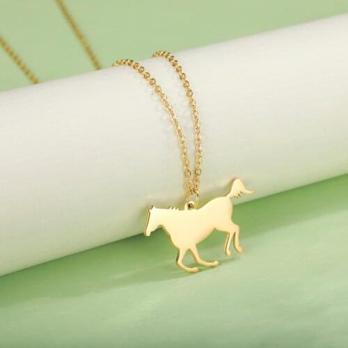 Cazador Stainless Steel Fashion Cute Animal Horse Pendant Necklace for Women Girls Gold Color Chain Necklaces Street Gifts
