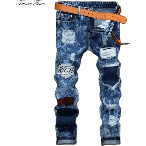 Jeans Men 2018 Snow Washed Denim Pants Slim Skinny Jeans Brand Biker Jeans Straight Trousers Classic Vintage Patchwork C1483