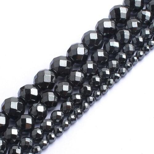 Natural Faceted Black Hematite Stone Beads For Jewelry making 15inches 2/3/4/6/8/10mm Spacer Beads Diy Jewelry