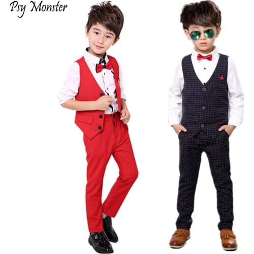 Fashion Boy Suit for Weddings Prom Party 2T-10Y Children Slim Fit Suit Sets Boys Tuxedo Formal Vest Pants 2Pcs Classic Costume