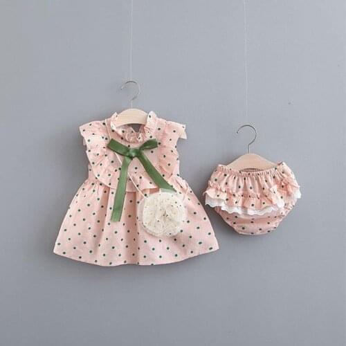 2021 Summer Sleeveless Dress Shorts Sets Dot Pattern Baby Girls Clothes Sets Cute Outfit For Newborn Costume 1-2-3-4 Years