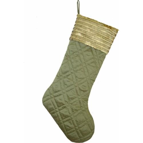 Free Shipping Linen Slub Look diamond check quilted Stocking green Color sequin blingbling cuff Stocking