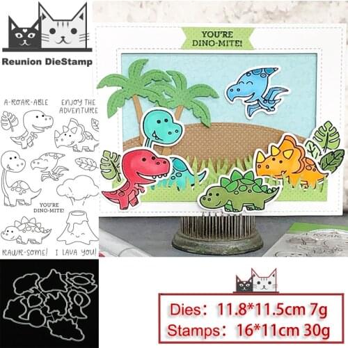 Reunion Dinosaur Family Metal Cutting Dies and Stamps Stencil for DIY Scrapbooking Photo Album Embossing Decorative Craft Die