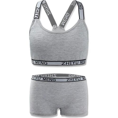 Bra Set for Student Puberty Vest Brassiere Bras and Solid Color for Girls 2019 Solid Color Children 8-14 Years Hipster 1 Set