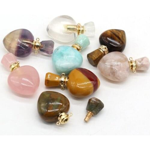 Natural Stone Perfume Bottle Pendant Sakure Agate/Chrysolite/ Rose Quartz/Fluorite For Jewelry Making DIY Necklace Accessory