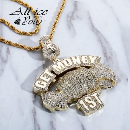 ALLICEONYOU New Hip Hop Pendant With "GET MONEY" Letters Iced Out Cubic Zirconia Necklace Fashion Jewelry For Gift