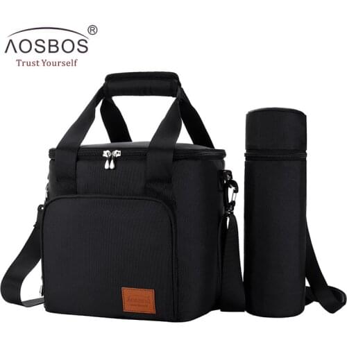 Aosbos Portable Shoulder Cooler Bag Thermal Insulated Tote Bags Large Food Storage Bags for Travel Adults Solid Picnic Lunch Bag
