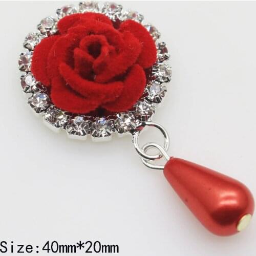 New 10pc 40*20mm Nonwovens Roses Rhinestones Button Wedding Metal Clothing Decoration DIY Hair Flower Center Scrapbooking