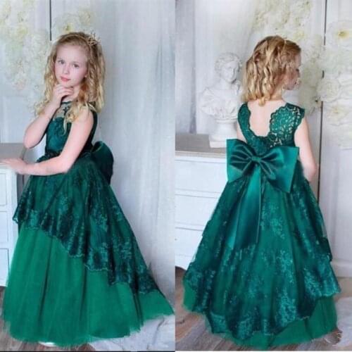 Princess Puffy Flower Girls Dresses with Big Bow Lace Sleeveless Girl Dress For Wedding Pageant Party Gowns 2020 New Arrival