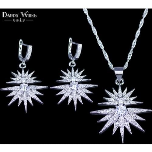 Surprise Birthday/Party/Engagement Present For Women & Lady Star Silver Color Jewelry Sets Pendant Drop Earrings Set