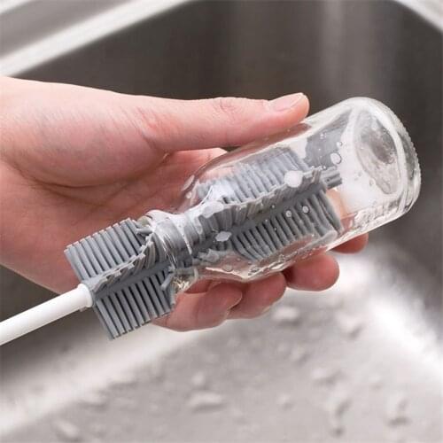 Silicone Cup Brush Kitchen Cleaning Tools Long Handle Drink Wineglass Bottles Glass Cups Washing Cleaning Sponge Brushes Cleaner