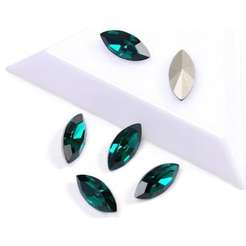 YANRUO 4200 K9 Glitter Glass Rhinestones Navette Shape Emerald Color Nail Rhinestone 3D Jewelry Making Beads DIY Nail Art Gem
