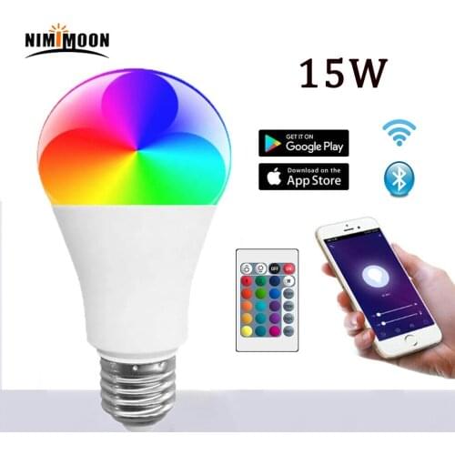 Smart Bulb IR Blueteeth Work with TUYA WIFI LED Bulb 15W Controlled by APP Music Muticolor Light E27 RGB LED Lamp