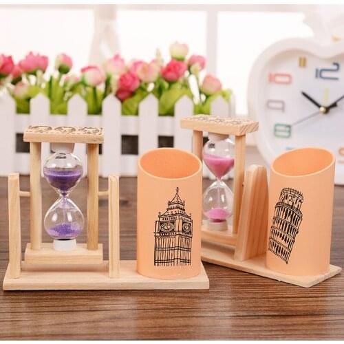 1Pcs New Rotating Hourglass With Pen Holder Ornaments Creative Children Game Sand Clock Timer Random Colors Birthday Gift