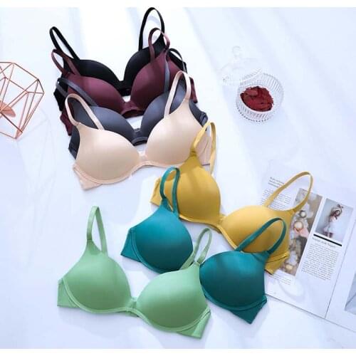 Wasteheart Women Fashion Black Skin Gray Wireless Padded Bras Japanese Sexy One-Piece Bras Bralette Cup A B Seamless Underwear