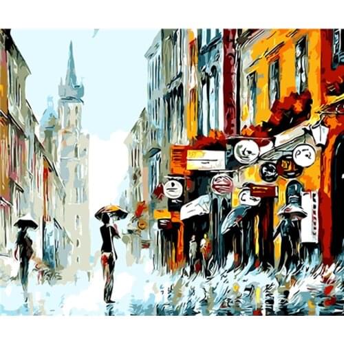 YIKEE decorative canvas oil painting by numbers,painting by numbers Rain Street